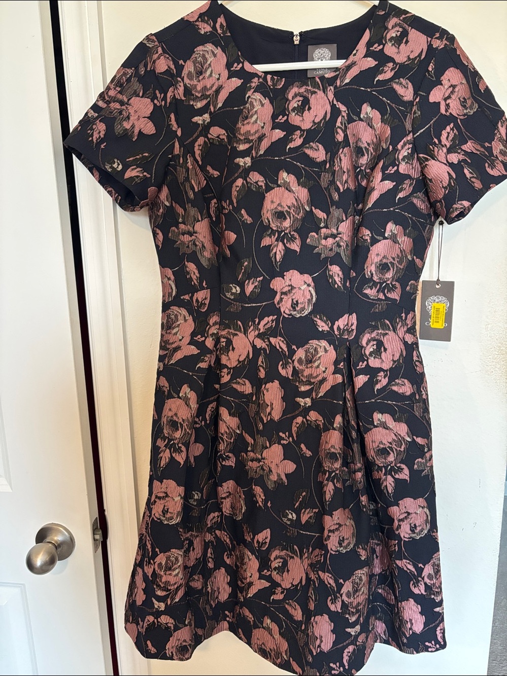 Vince Camuto Dark blue Midi Dress with Pink Floral Jacquard